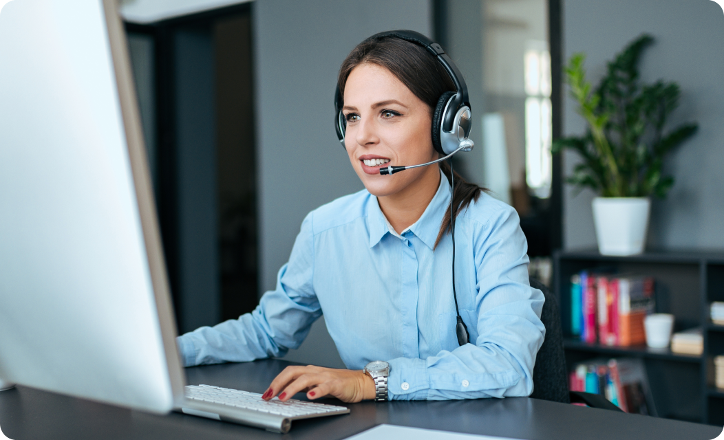 Customer support representative with headset